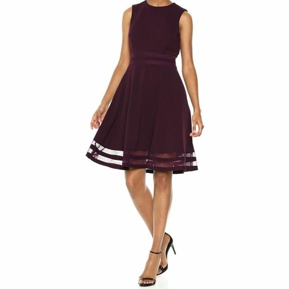 Calvin Klein Dresses & Skirts - Calvin Klein Illusion Trim Fit & Flare Dress in Aubergine Purple